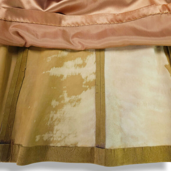 Vintage Suede Leather Fur-Trim Collar Button Front Swing Coat Mustard Ochre 8 - Picture 7 of 11